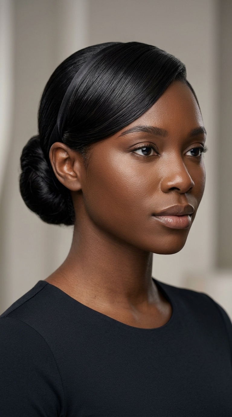 Sleek Chignon with Silk Wrap Swoop