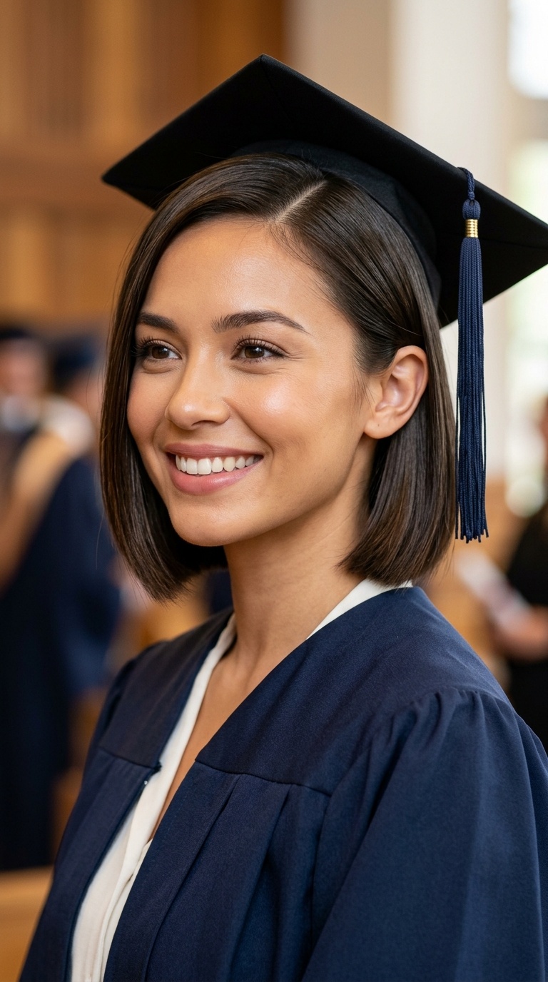 Sleek Chin-Length Bob with a Deep Side Part