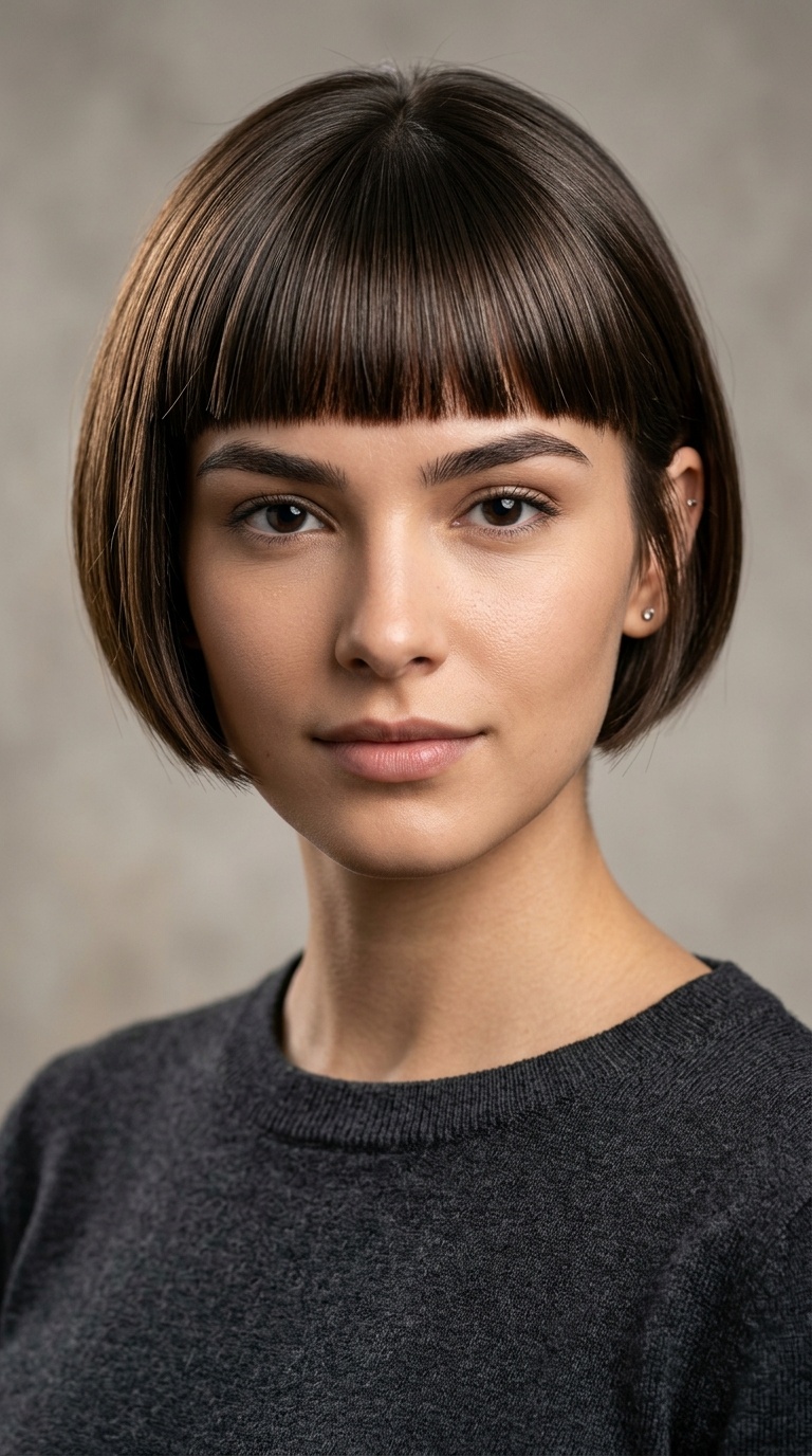 Sleek Ear-Length Crop with Blunt Fringe