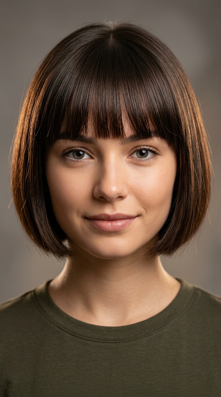 Sleek Ear-Length Cut with Flat Bangs