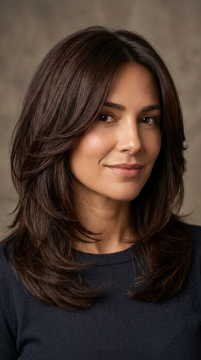 Sleek Feathered Layers for Thick Hair