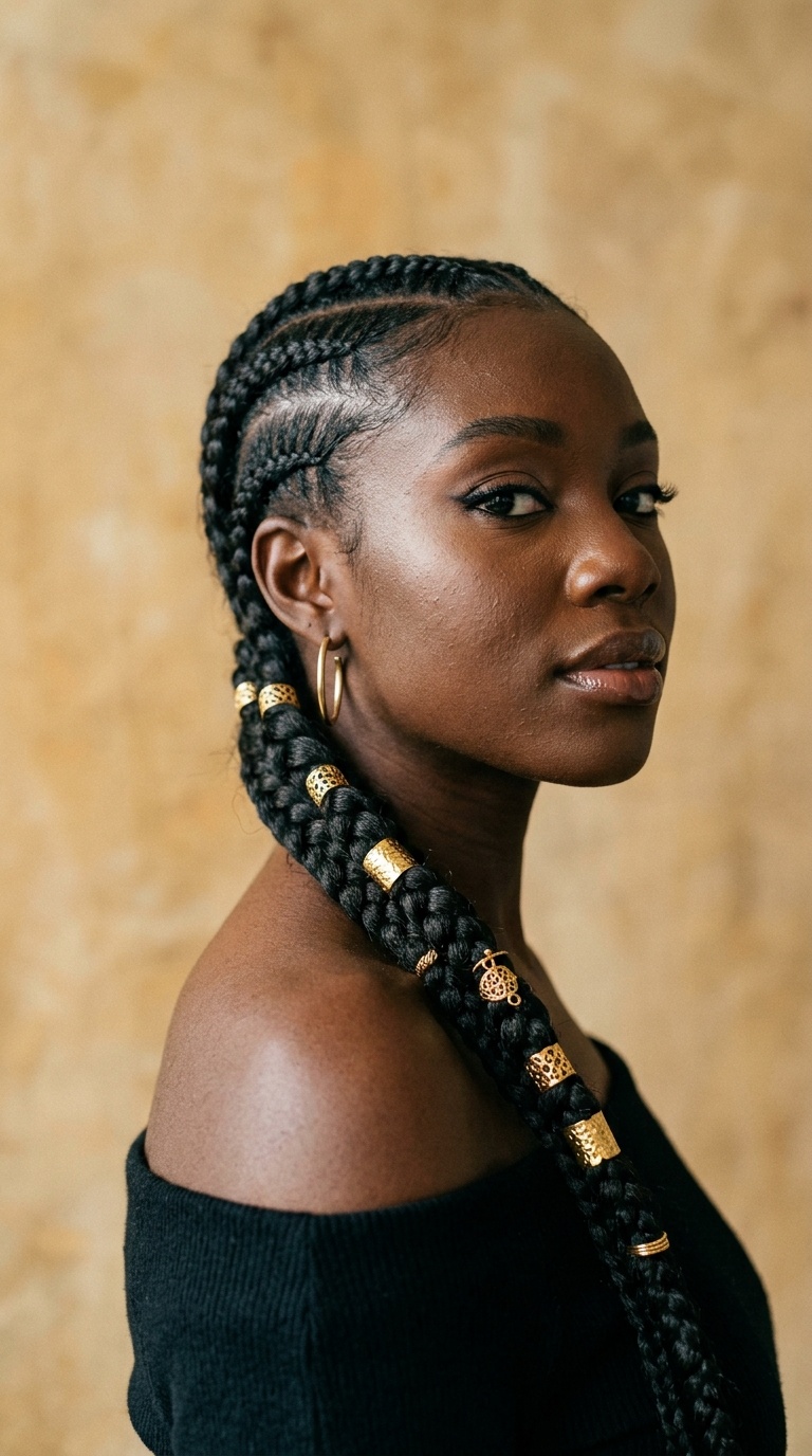 Sleek Genie Braid with Gold Cuffs