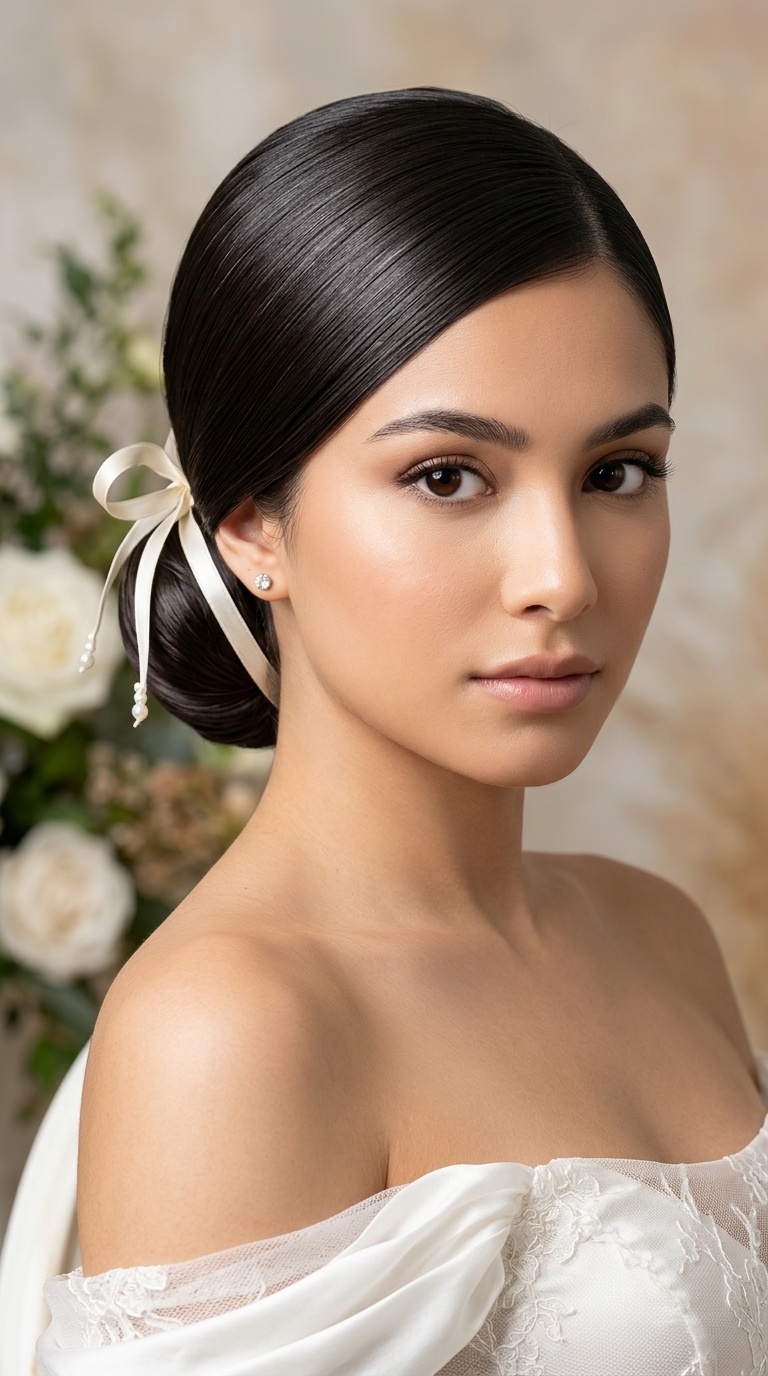 Sleek Hair with Ribbon Accents