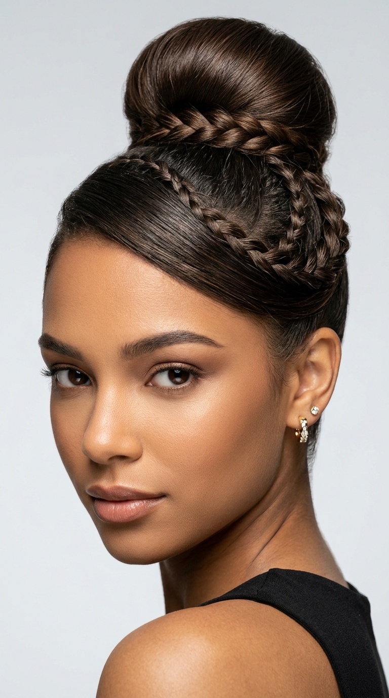 Sleek High Bun with Braided Accents