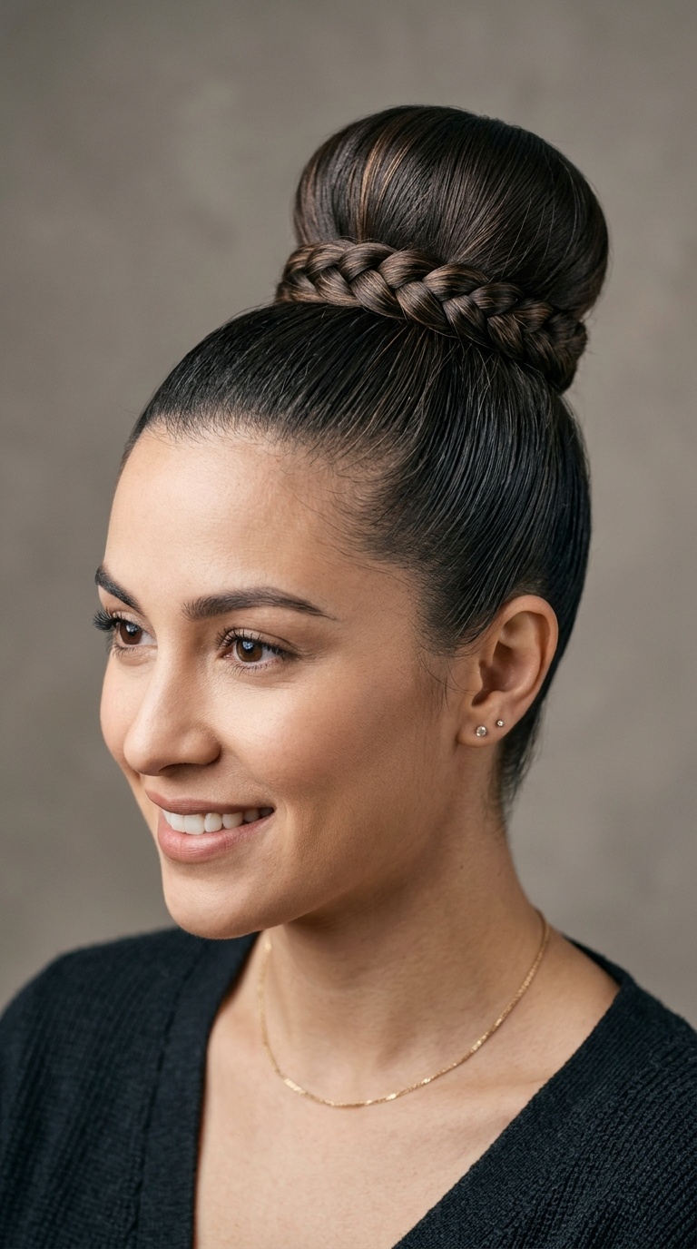 Sleek High Bun with Braided Base