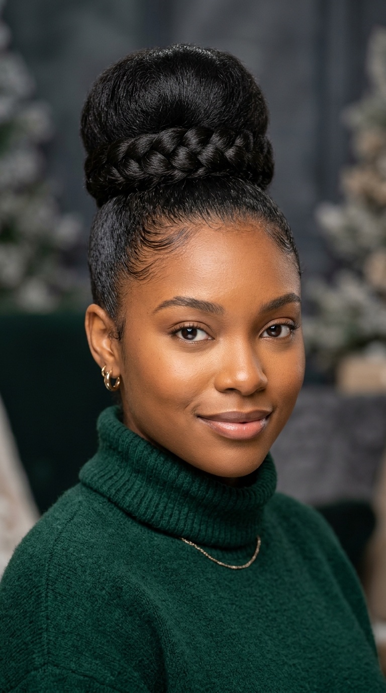 Sleek High Bun with Braided Wrap