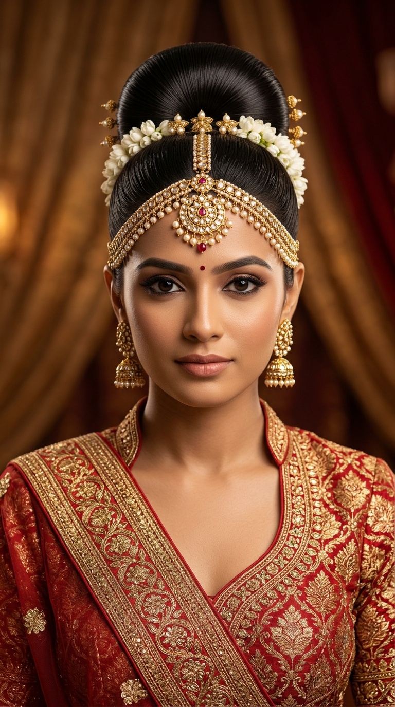 Sleek High Bun with Matha Patti
