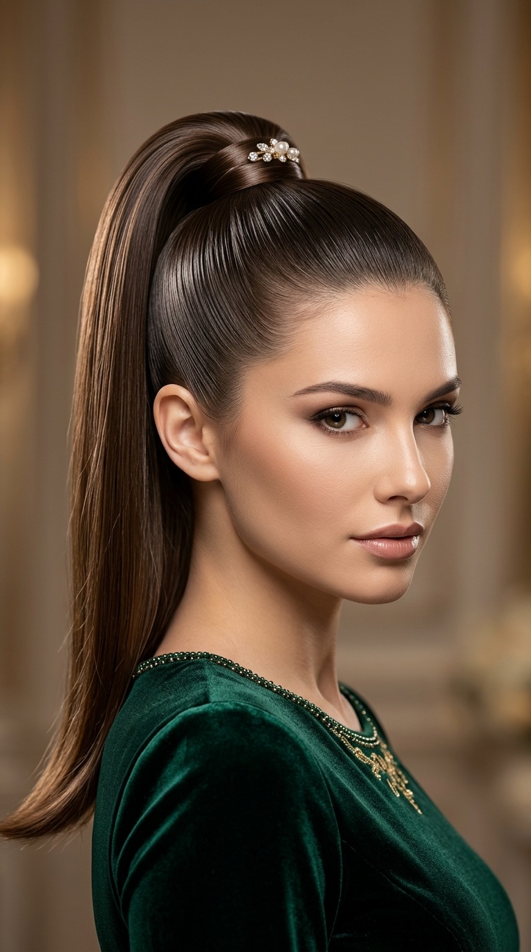 Sleek High-Gloss Ponytail