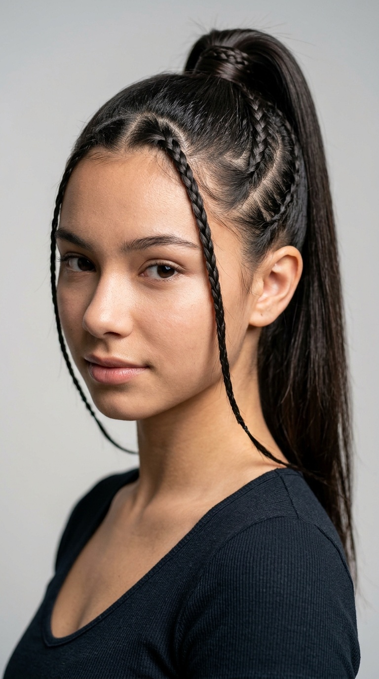 Sleek High Pony with Accent Micro-Braids
