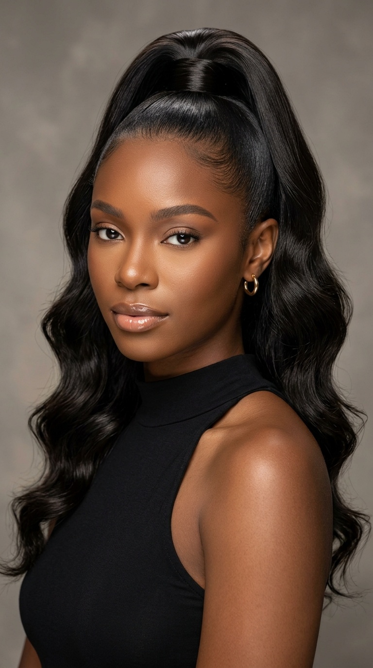 Sleek High Pony with Body Waves