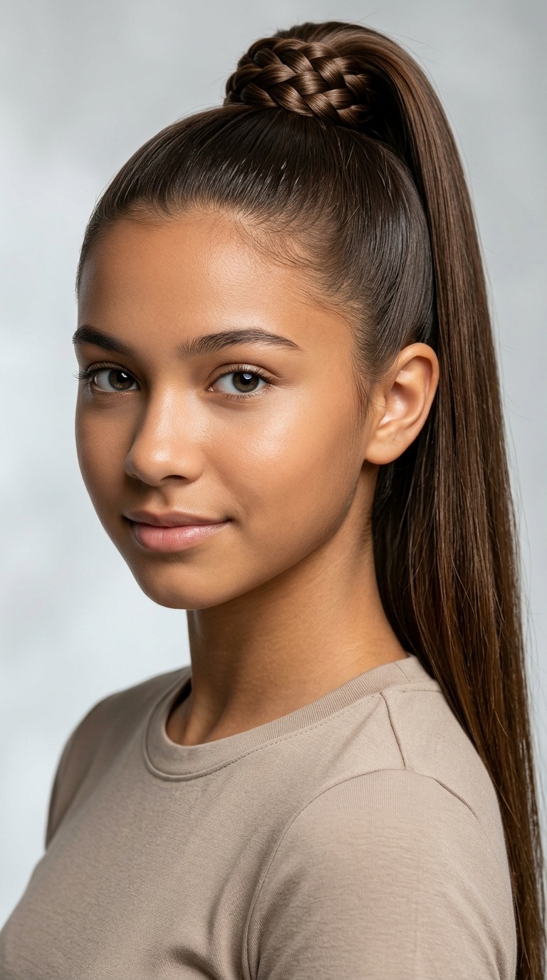 Sleek High Pony with Braided Base