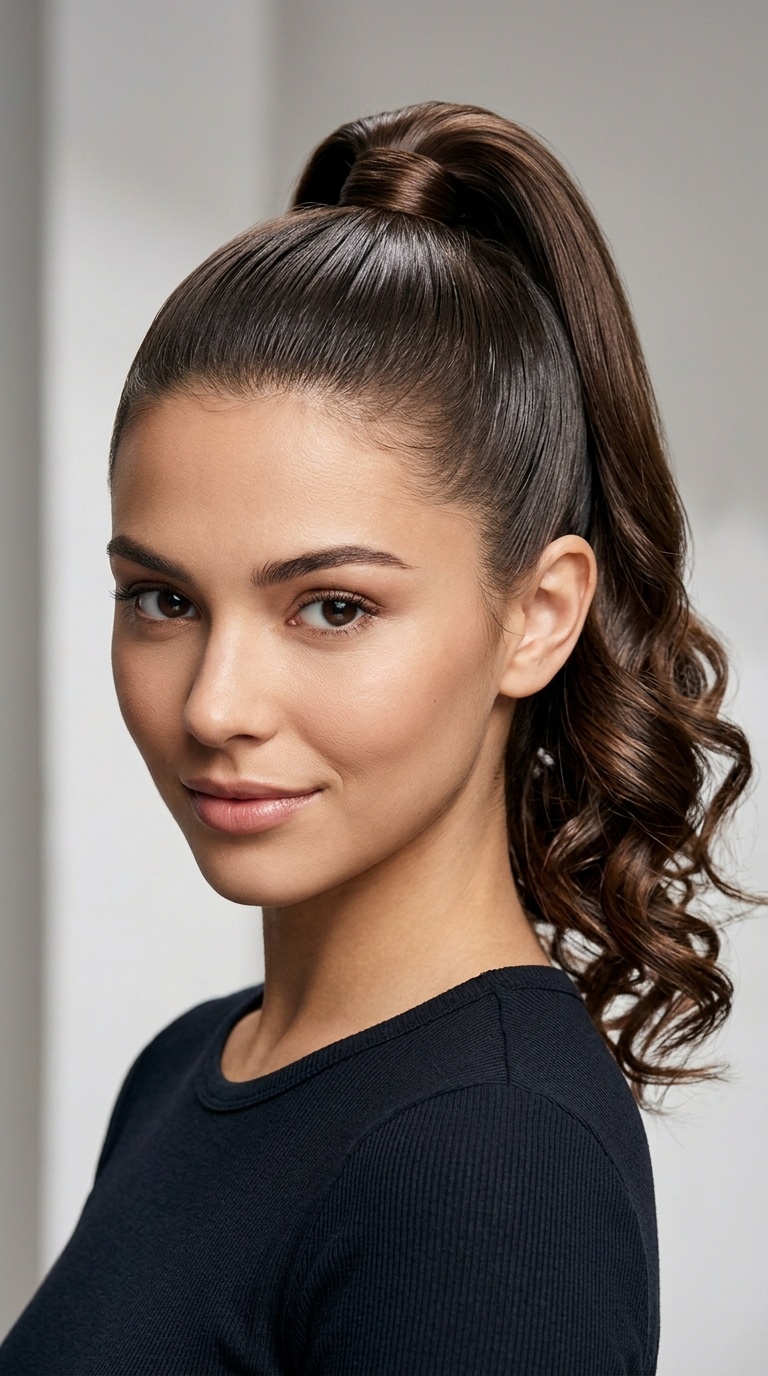 Sleek High Pony with Curled Ends