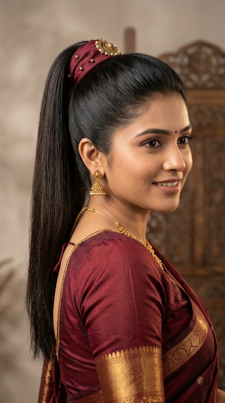 Sleek High Pony with Silk Wrap