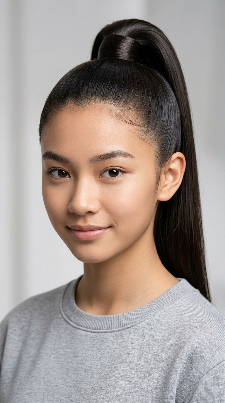 Sleek High Ponytail with a Hair Wrap