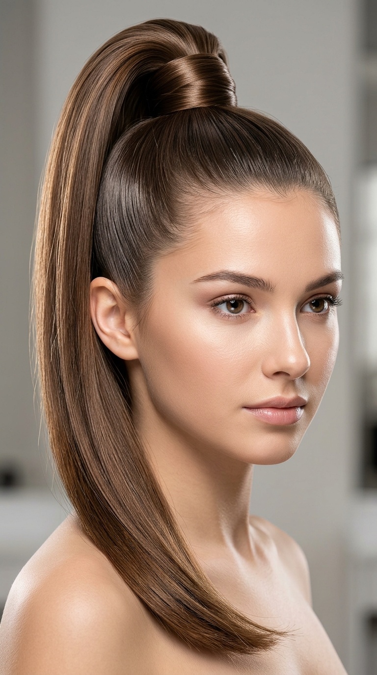 Sleek High Ponytail with a Wrap