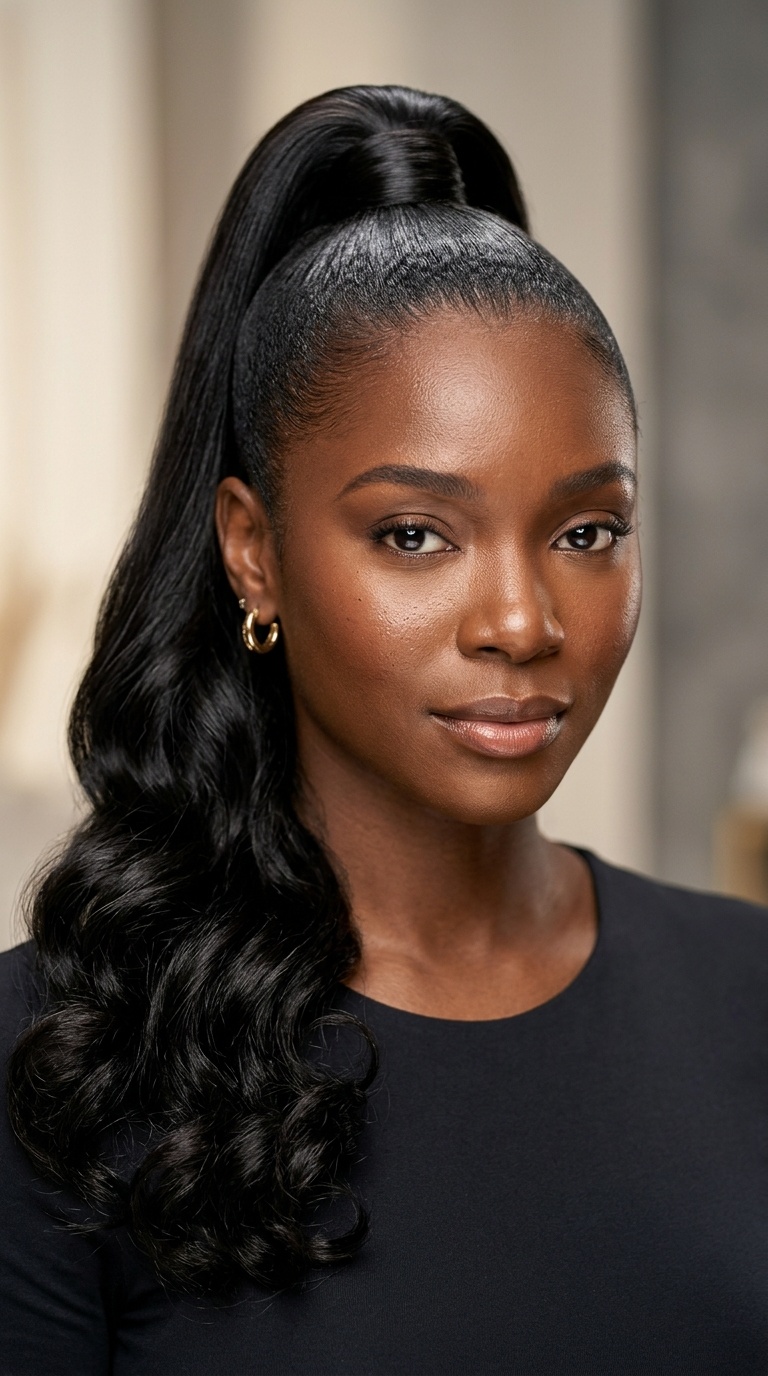 Sleek High Ponytail with Bouncy Ends