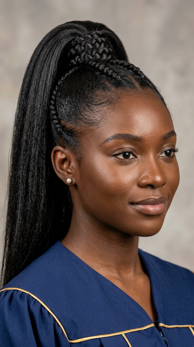 Sleek High Ponytail with Braided Base
