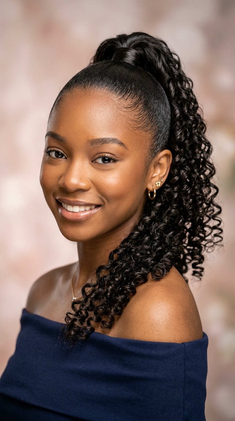 Sleek High Ponytail with Curly Ends