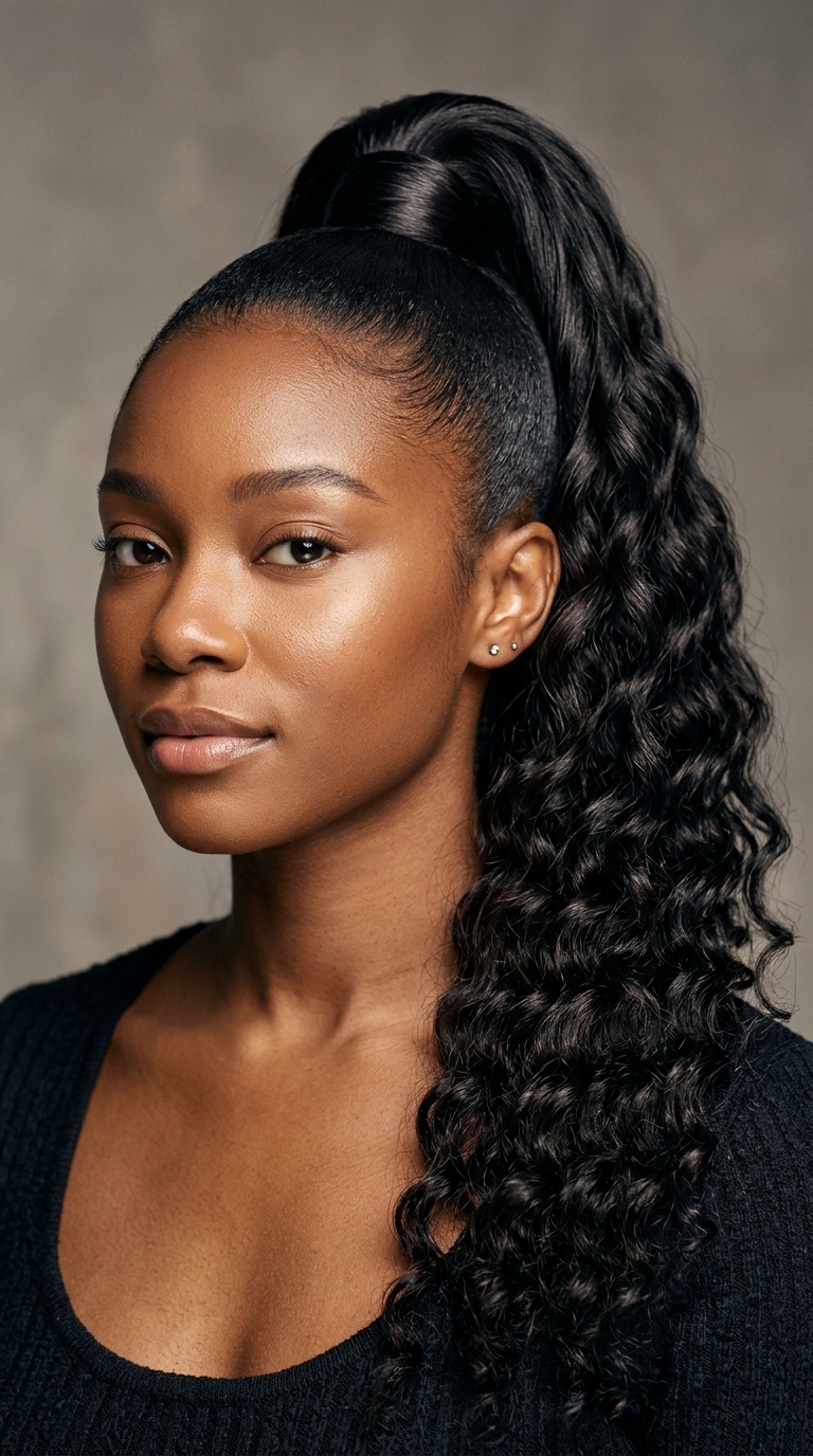 Sleek High Ponytail with Deep Wave Extensions