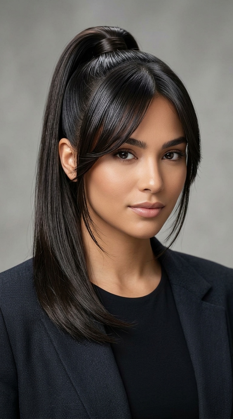 Sleek High Ponytail with Framed Side Bangs