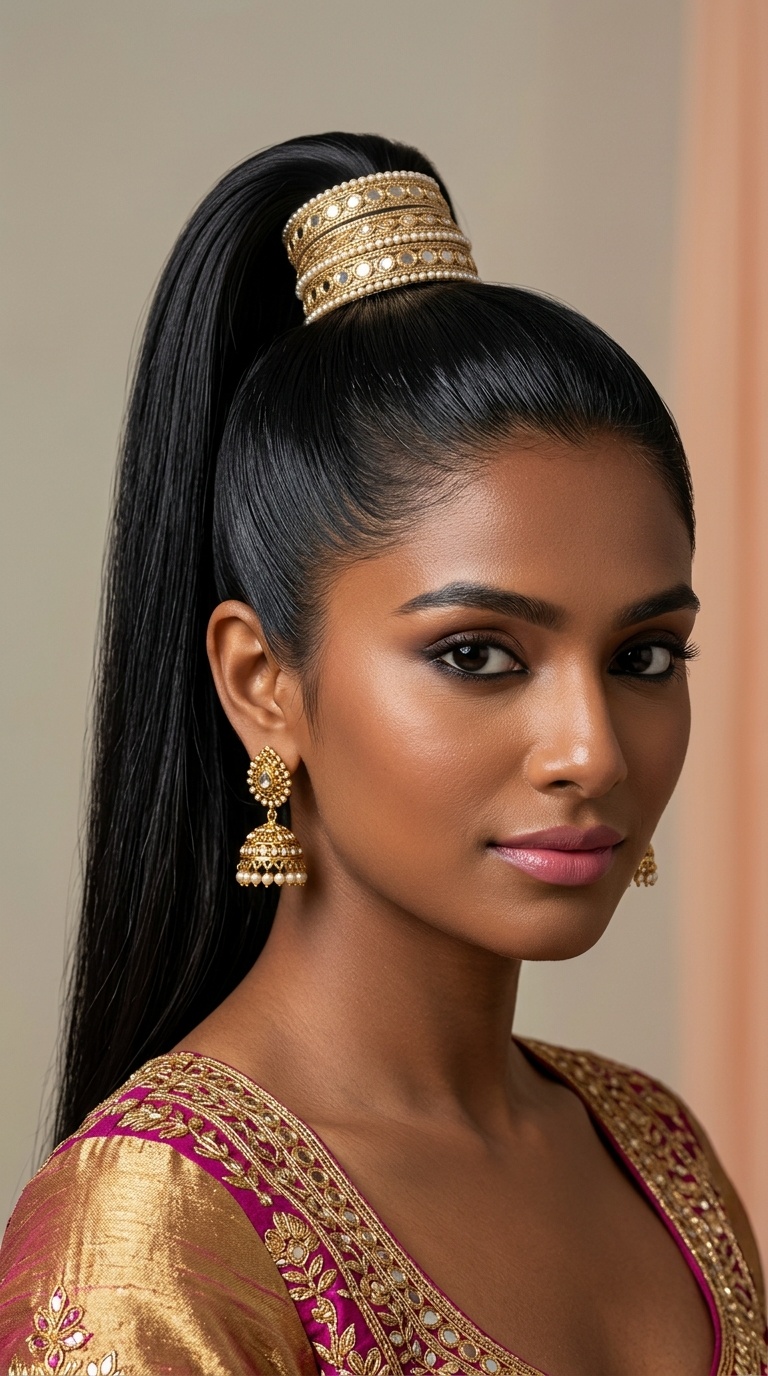 Sleek High Ponytail with Gotapatti