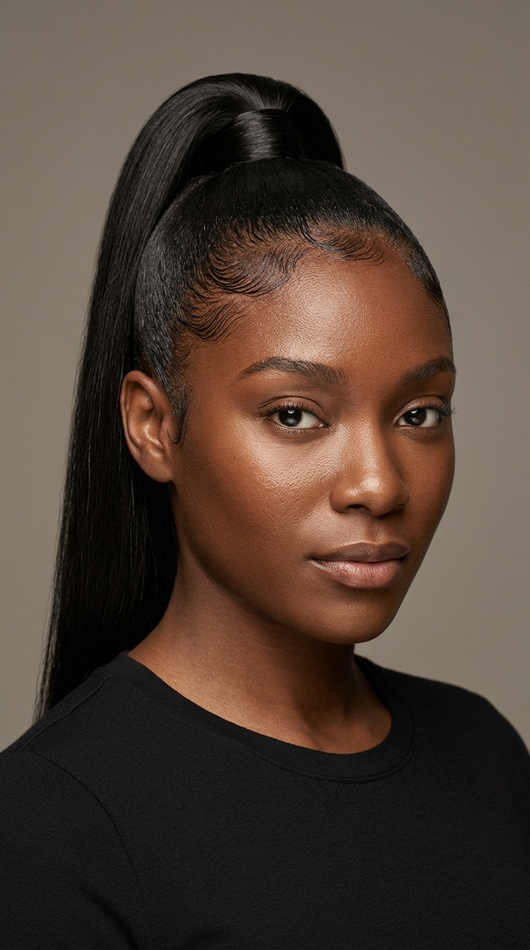Sleek High Ponytail with Laid Edges