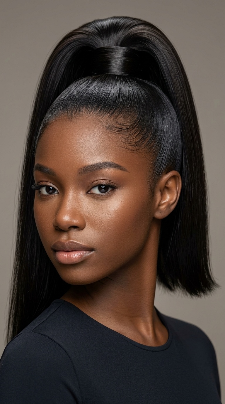 Sleek High Ponytail with Wrapped Base