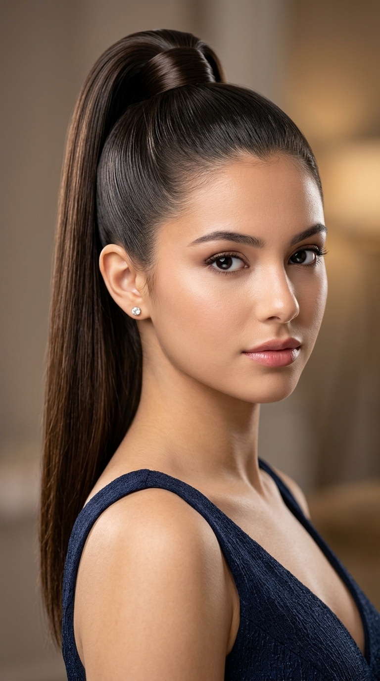 Sleek High Ponytail with Wrapped Base