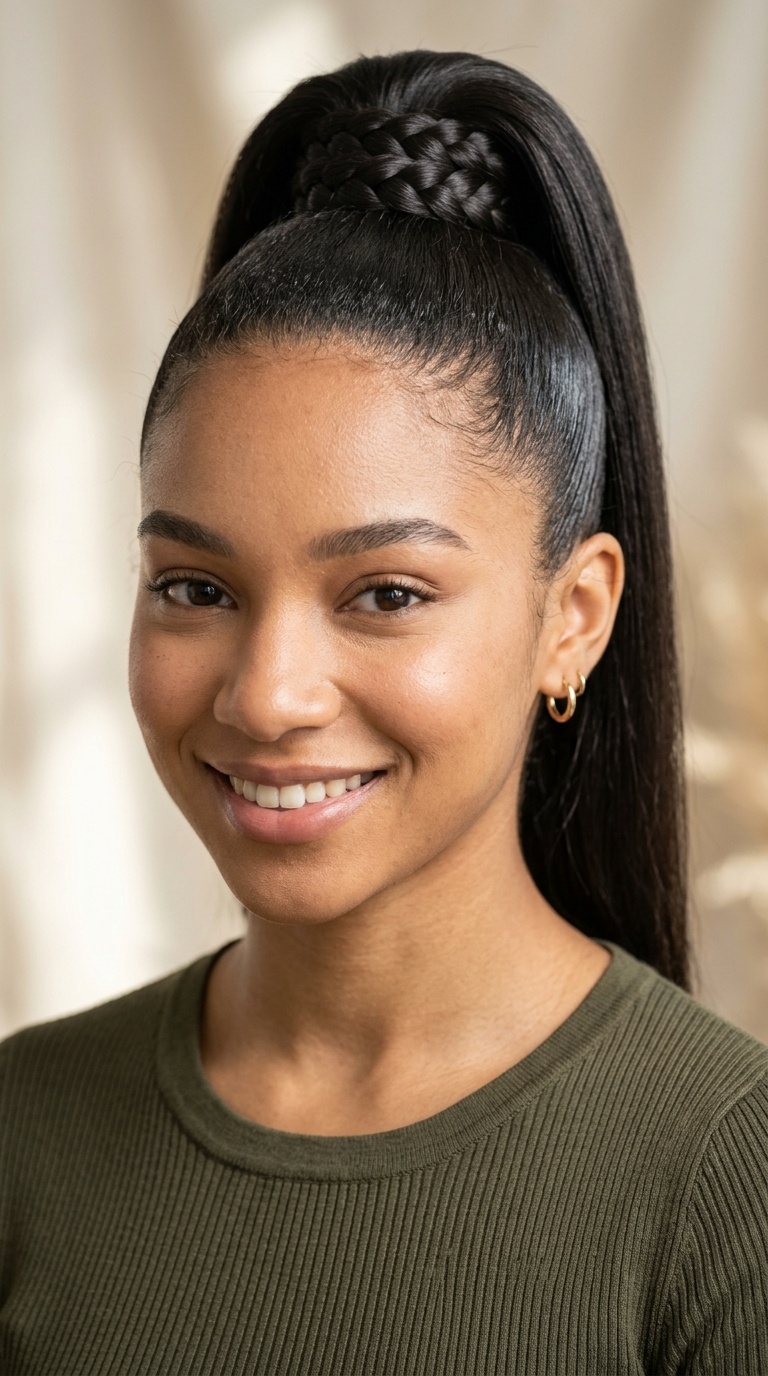 Sleek High Ponytails with Wrap-Around Braids