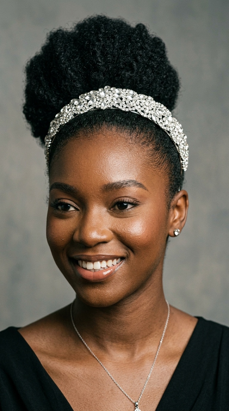 Sleek High Puff with a Crystal Headband