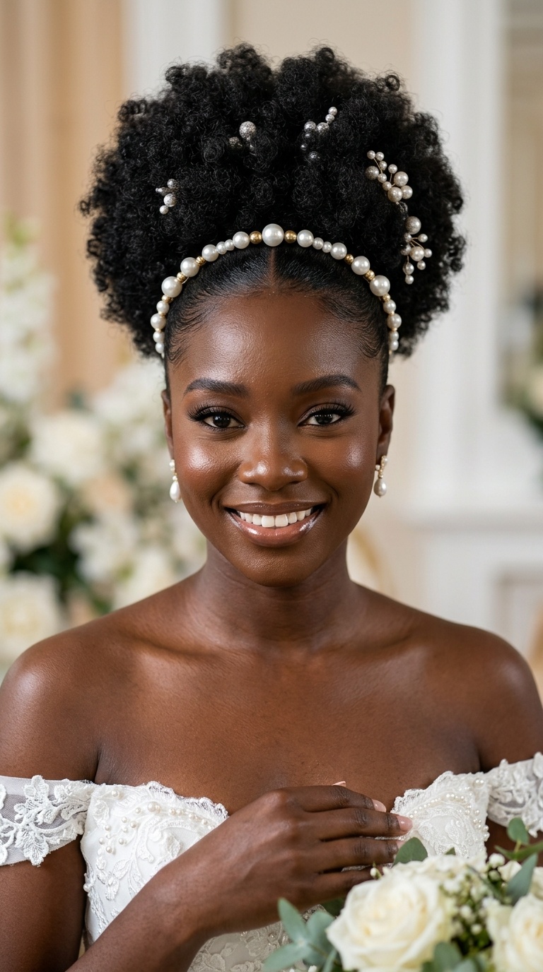 Sleek High Puff with Pearl Accents