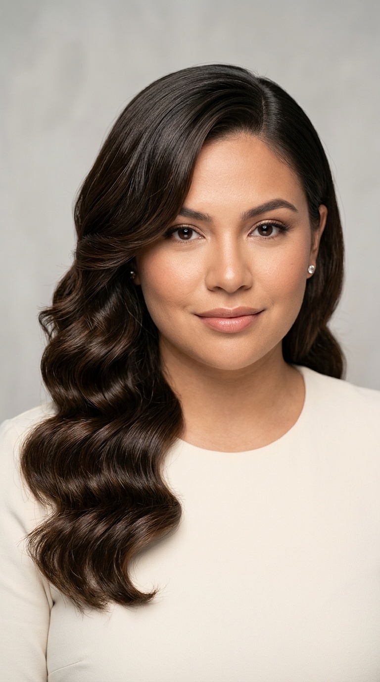 Sleek Hollywood Waves with Side Part