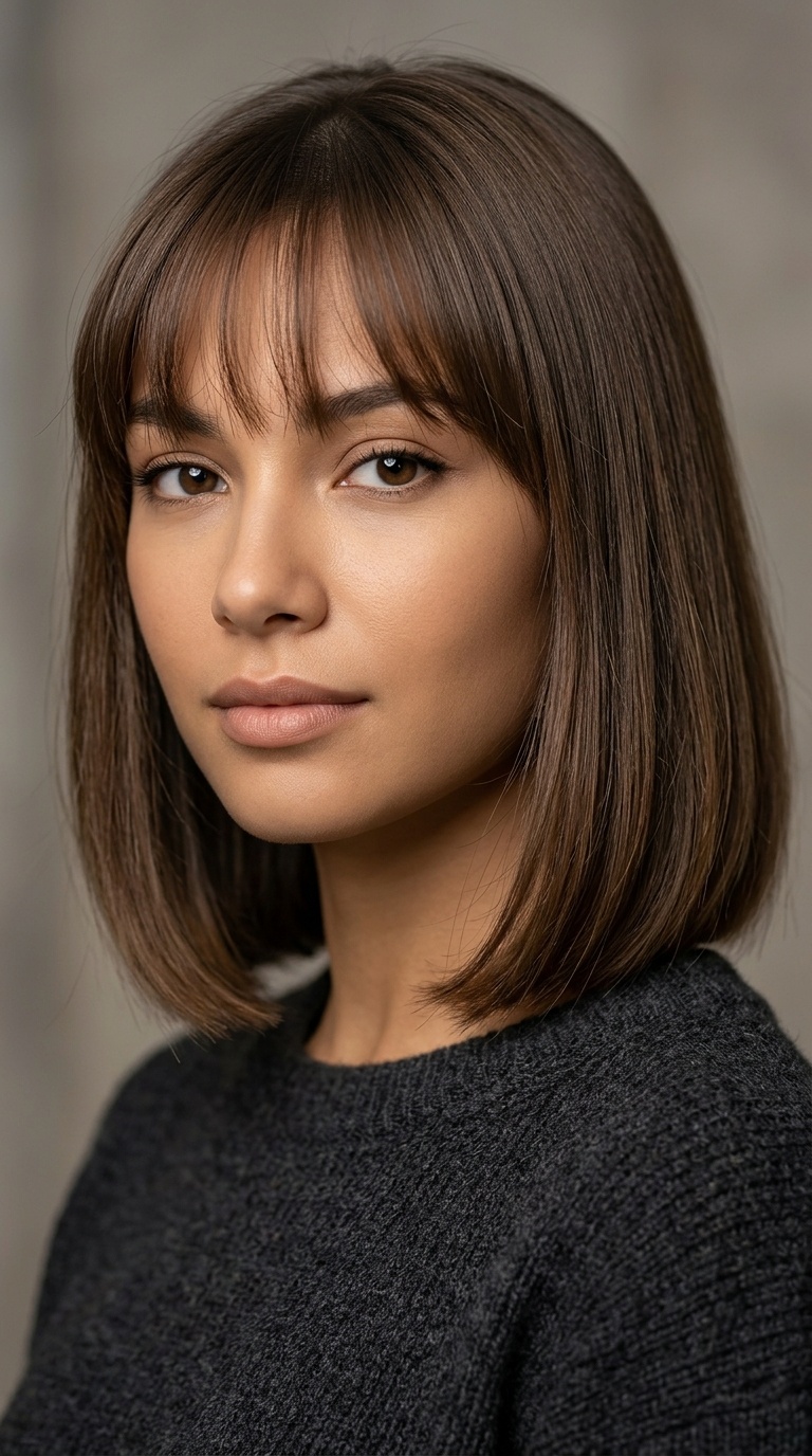 Sleek Lob with See-Through Bangs