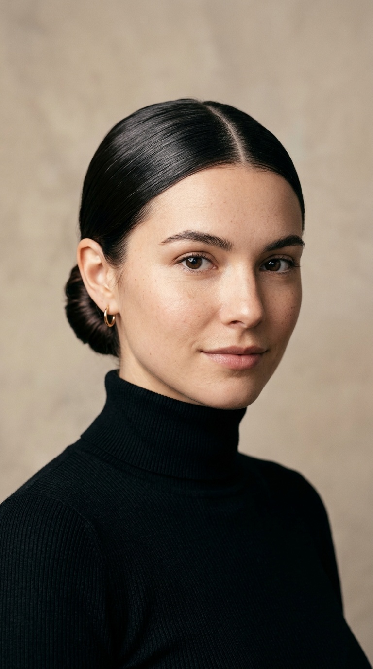 Sleek Low Bun with a Center Part