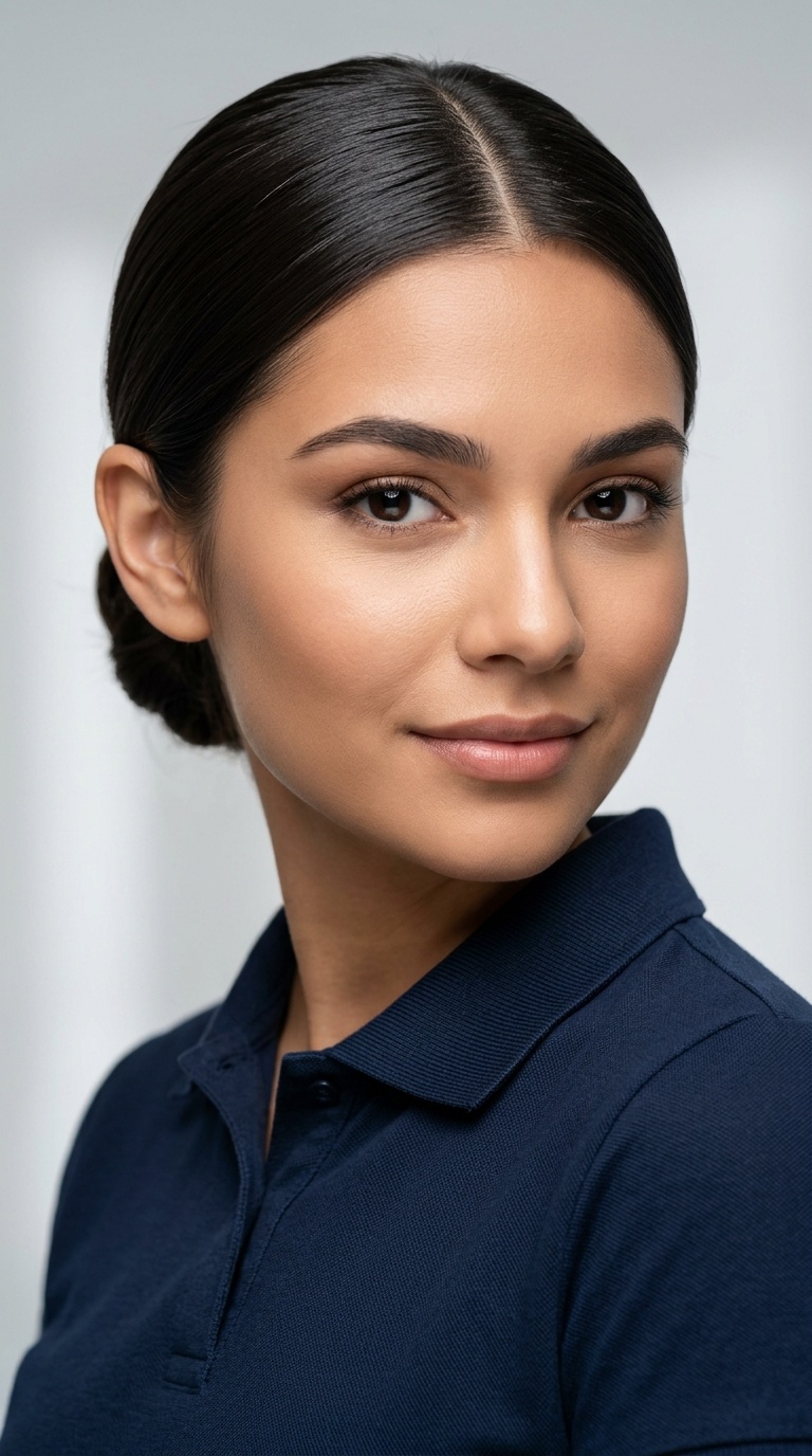 Sleek Low Bun with a Center Part