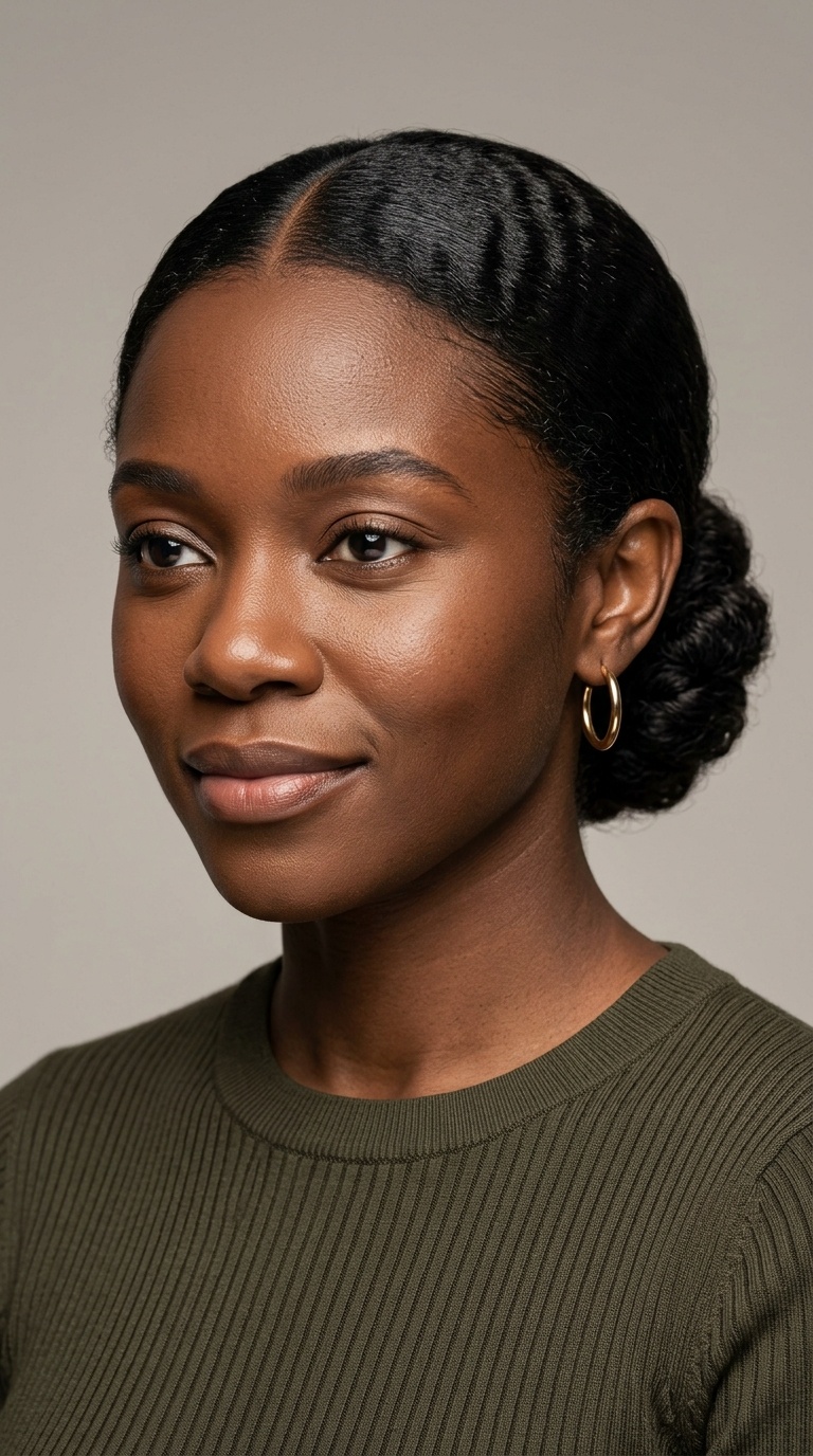 Sleek Low Bun with a Center Part