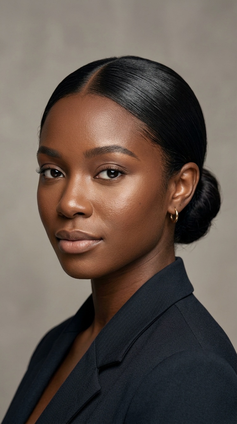 Sleek Low Bun with a Center Part