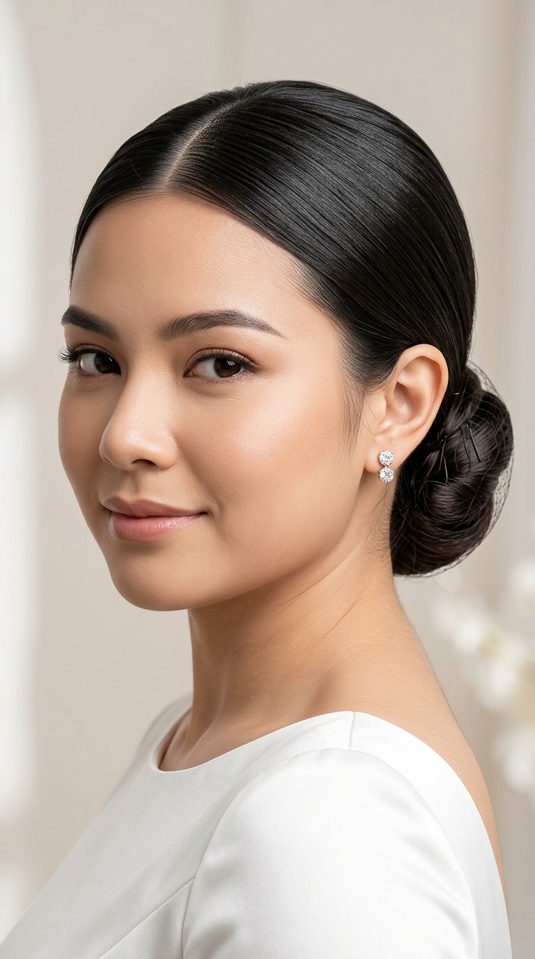 Sleek Low Bun with a Center Part