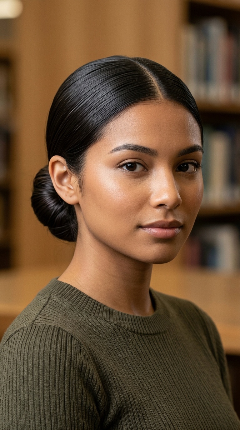 Sleek Low Bun with a Center Part