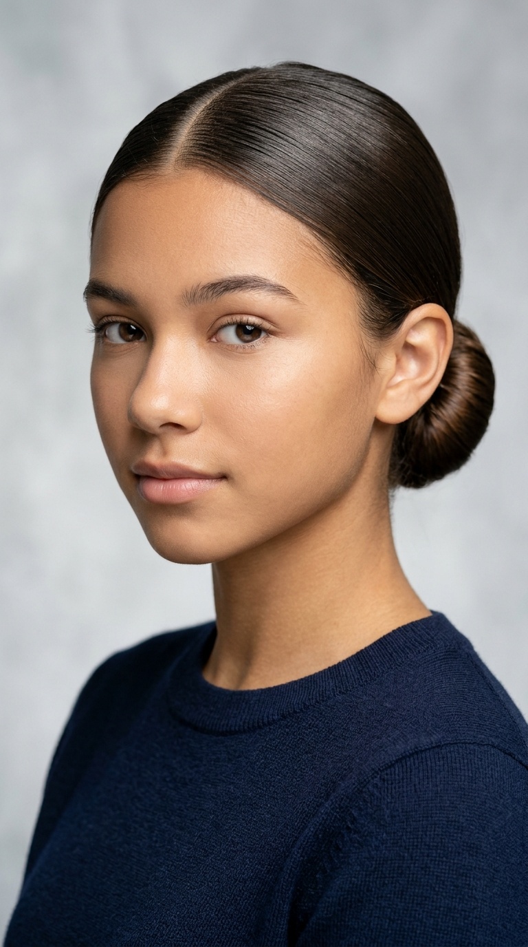 Sleek Low Bun with a Middle Part
