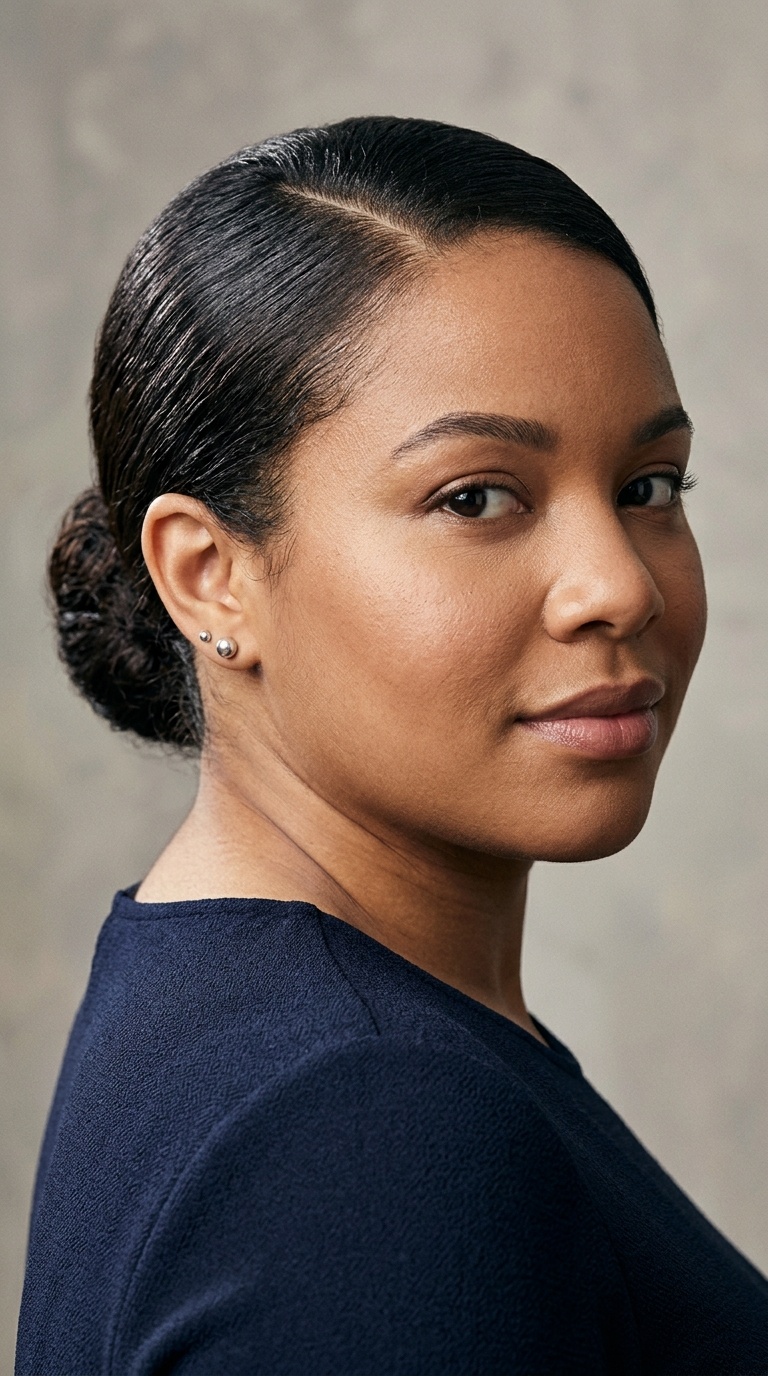 Sleek Low Bun with a Side Part