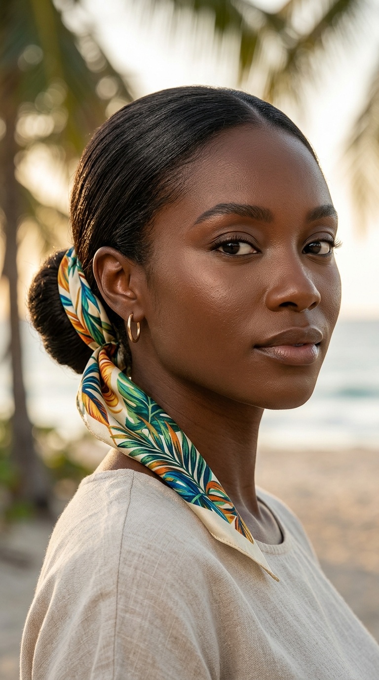 Sleek Low Bun with a Silk Scarf