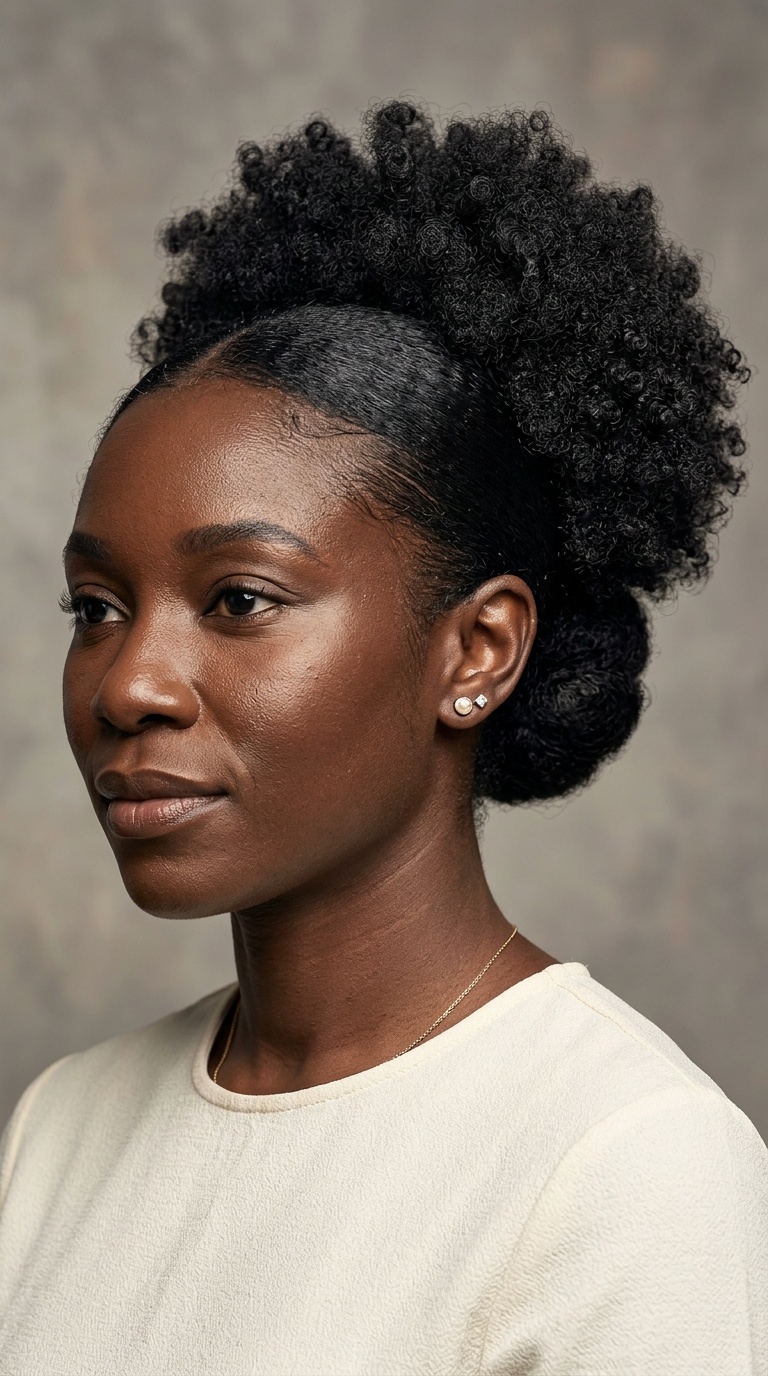 Sleek Low Bun with a Textured Puff