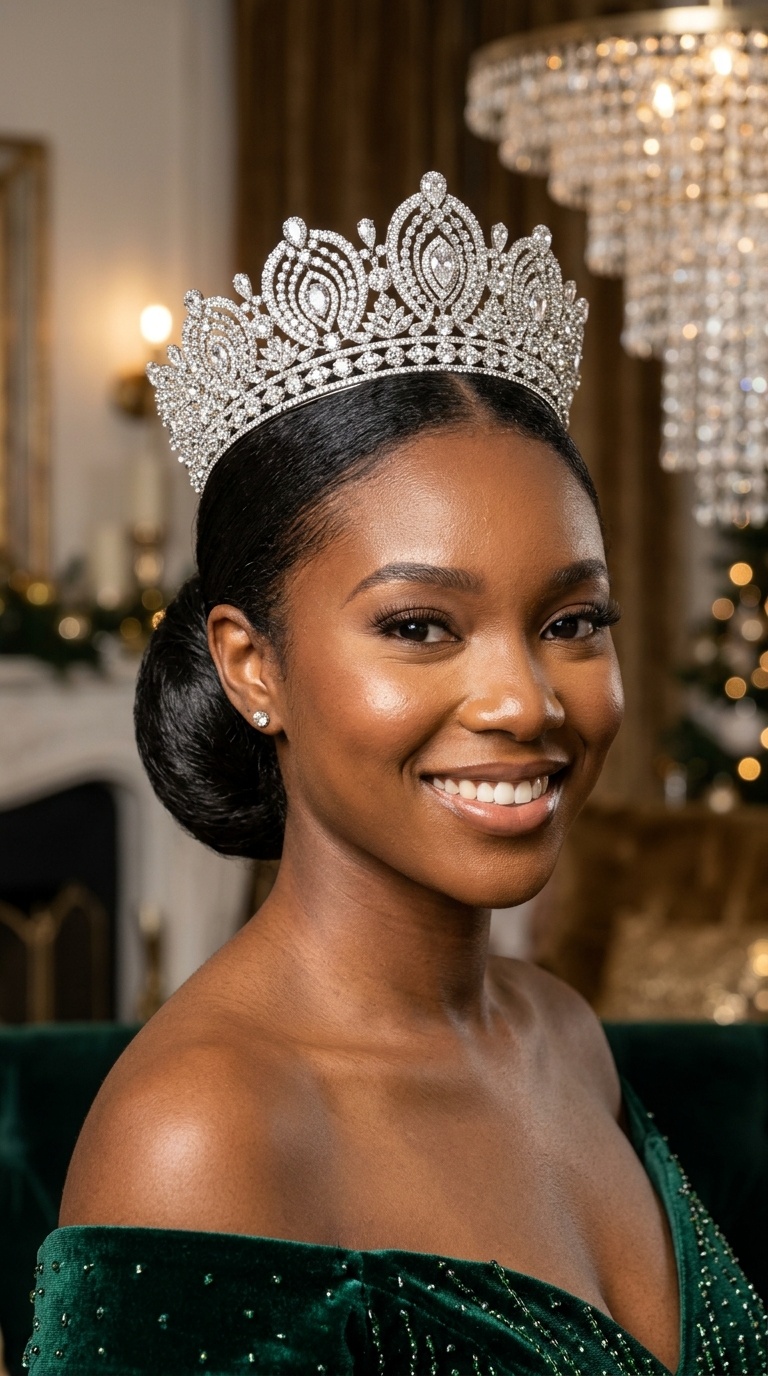 Sleek Low Bun with an Oversized Tiara