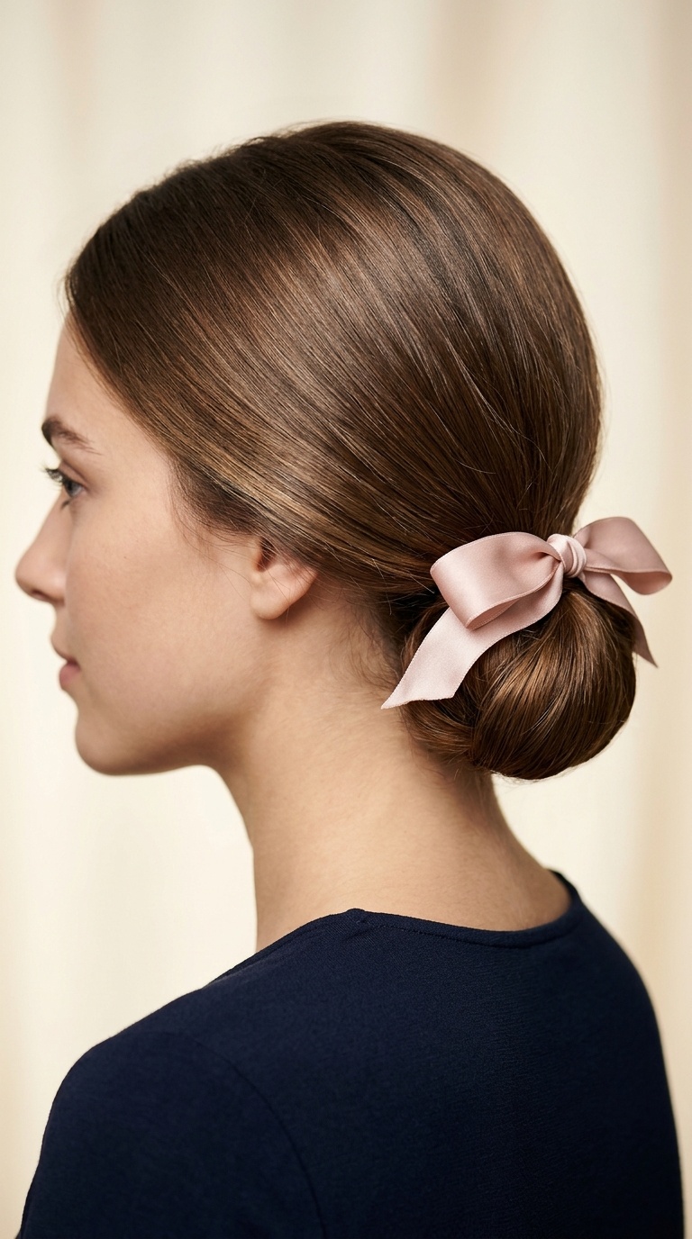Sleek Low Bun with Bow