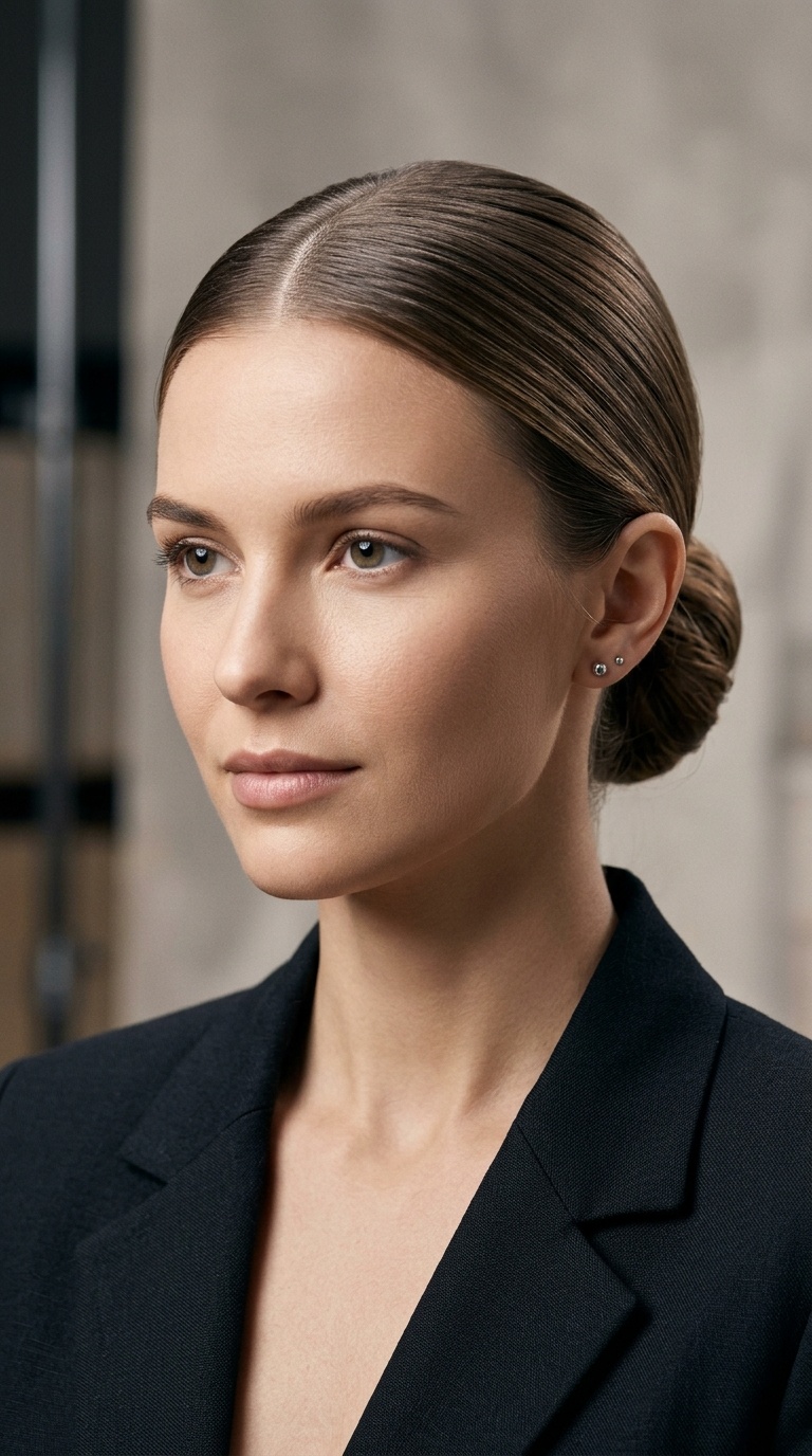 Sleek Low Bun with Center Part