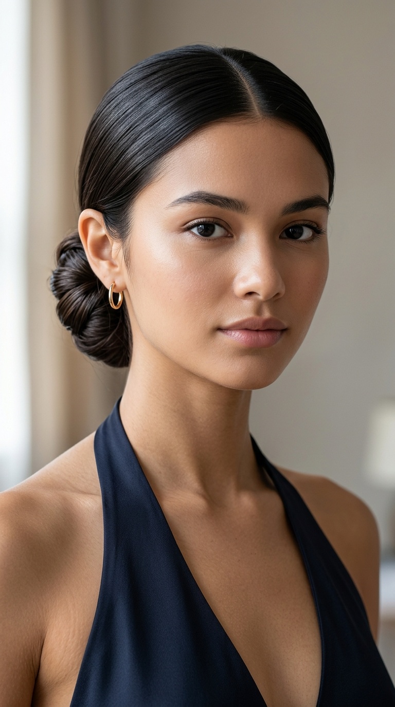 Sleek Low Bun with Center Part