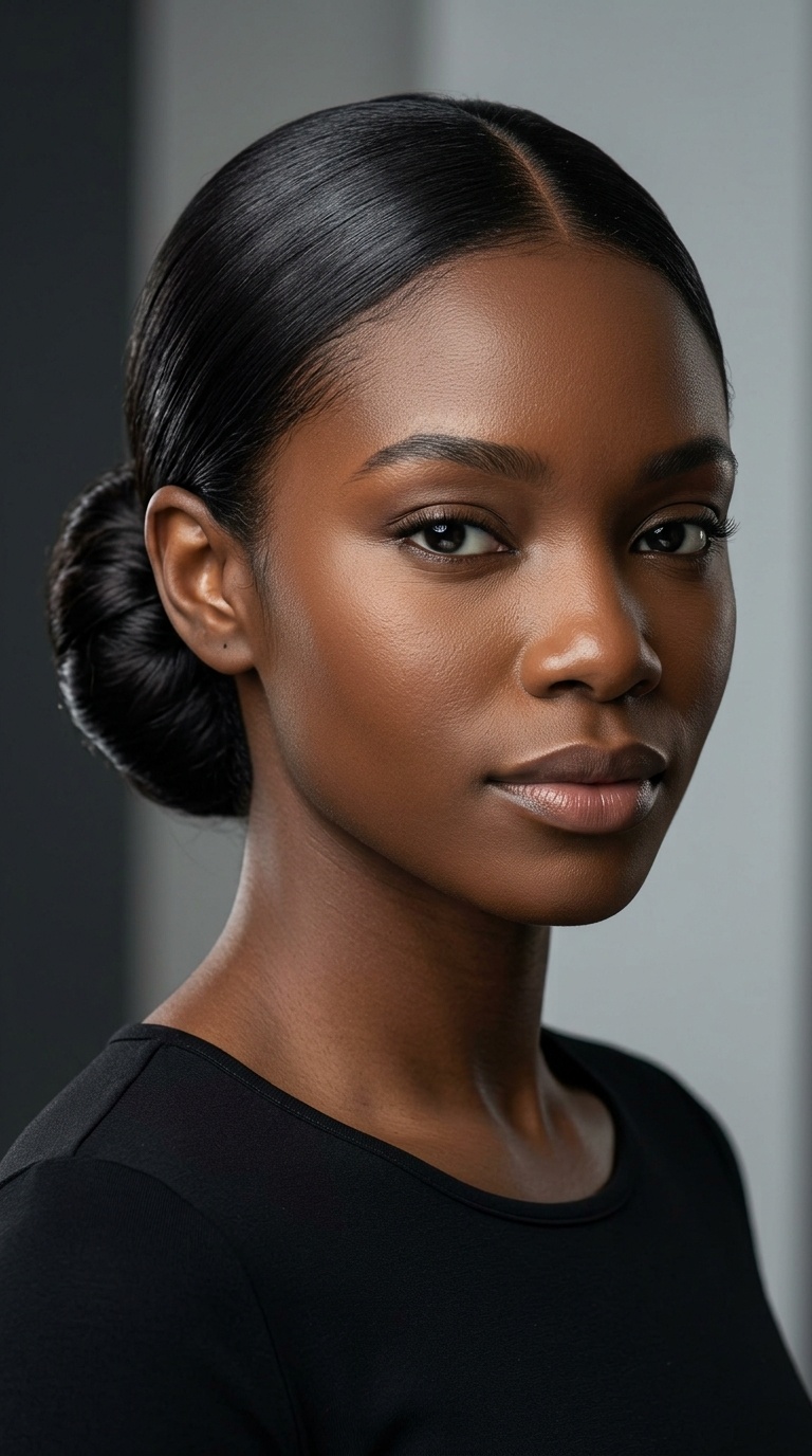 Sleek Low Bun with Center Part