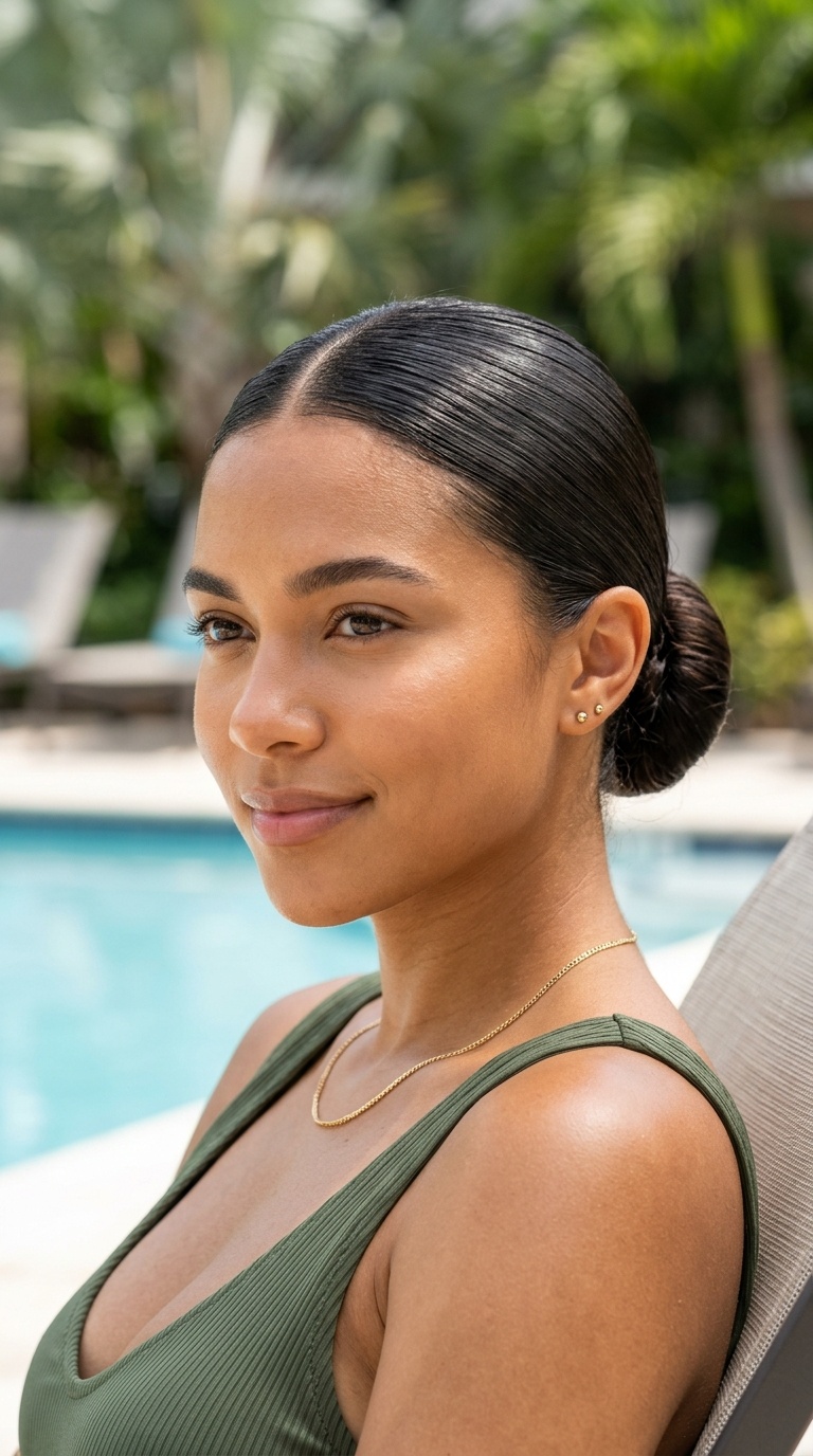 Sleek Low Bun with Center Part