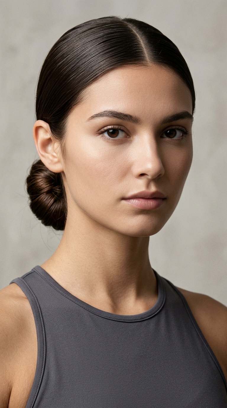 Sleek Low Bun with Center Part